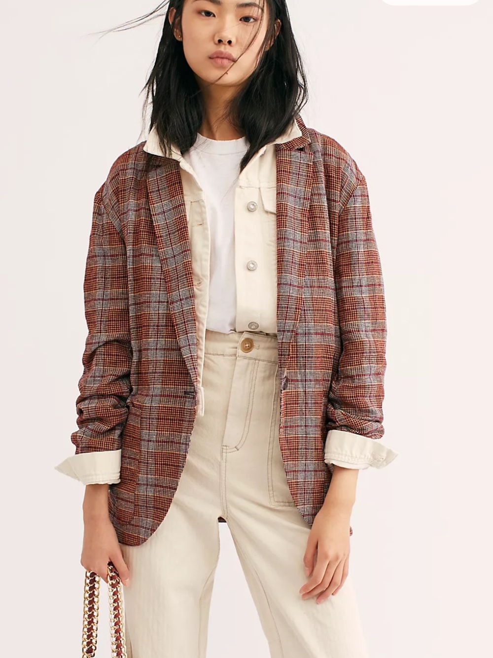 Free People Simply Plaid Blazer Size Medium